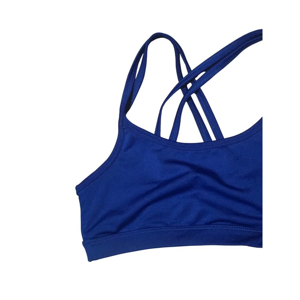 Rubber Doll Womens Royal Blue‎ Strappy Cross Back Wireless Sports Bra Small